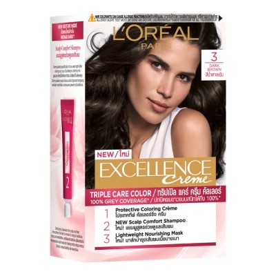 Excellence สีย้อมผมสีน้ำตาลเข้ม Loreal ลอรีอัล ปารีส เอ็กซ์เซลเลนซ์ ครีม เบอร์ 3