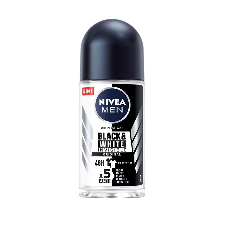 Nivea Men Roll On Black White 50 Ml. ผู้ชาย โรลออนลดเหงื่อ ระงับกลิ่นกาย