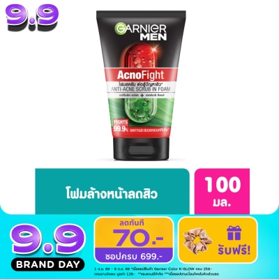 Garnier Men - การ์นิเย่ เมน แอคโนไฟท์ แอนติ-แอคเน่ สครับ อิน โฟม 100 มล. image