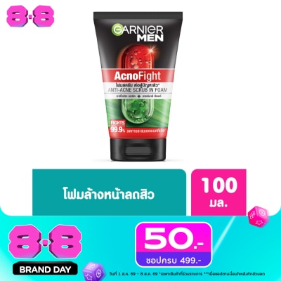 Garnier Men - การ์นิเย่ เมน แอคโนไฟท์ แอนติ-แอคเน่ สครับ อิน โฟม 100 มล. image