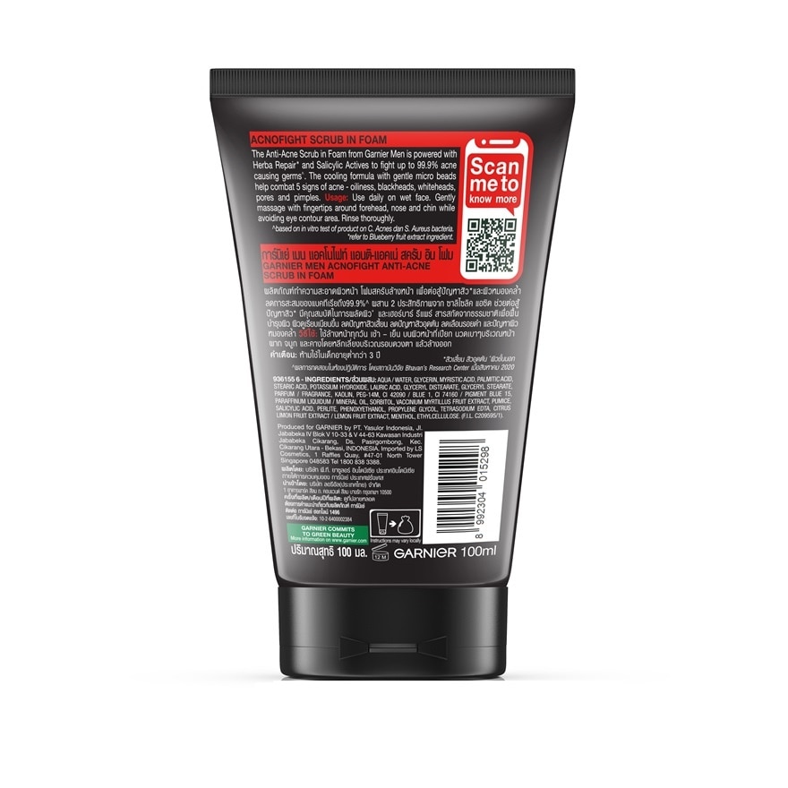 Garnier Men Acnofight Anti-Acne Scrub In Foam 100 Ml.