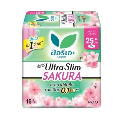 Laurier - ลอริเอะ ผ้าอนามัย ซูเปอร์ อัลตร้า สลิม ซากุระ 25 ซม. มีปีก 16 ชิ้น