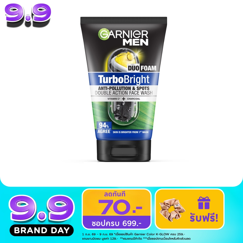 Garnier Men Turbobright Anti-Pollution Spots Double Action Face Wash 100 Ml. image