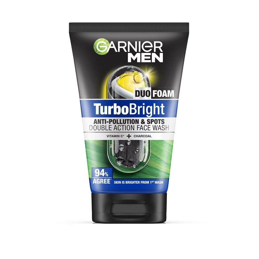 Garnier Men Turbobright Anti-Pollution  Spots Double Action Face Wash 100 Ml.