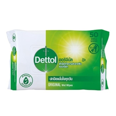 Dettol เดทตอล แอนตี้แบคทีเรีย ผ้าเช็ดทำความสะอาดผิวแบบเปียก 50 แผ่น