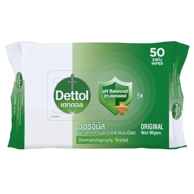 Dettol เดทตอล แอนตี้แบคทีเรีย ผ้าเช็ดทำความสะอาดผิวแบบเปียก 50 แผ่น