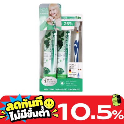 Dentiste เดนทิสเต้ ยาสีฟัน พลัส ไวท์ ไนท์ทาม 100 กรัม 2 ชิ้น + แปรงสีฟัน 1 ชิ้น image