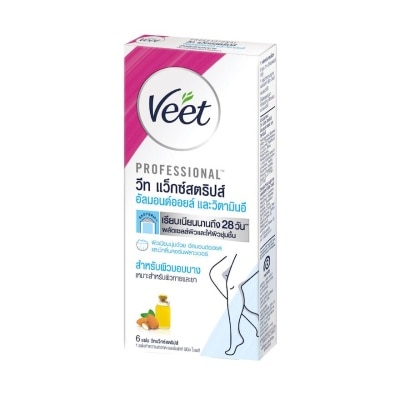 Veet วีท แว็กซ์ สตริปส์ อีซี่ เจล แว็กซ์ อัลมอนด์ ออยล์ และ วิตามินอี ผิวบอบบาง 6 แผ่น