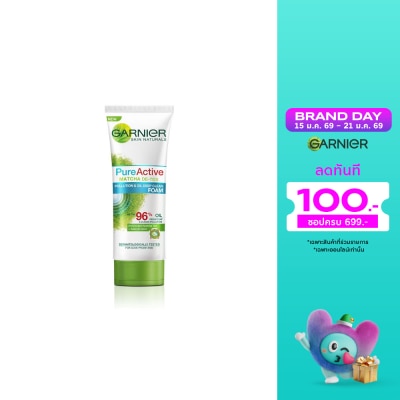 Garnier การ์นิเย่ เพียว แอคทีฟ มัทฉะ ดีท็อกซ์ โพลูชั่น แอนด์ ออยล์ ดีพ คลีน โฟม 100 มล.