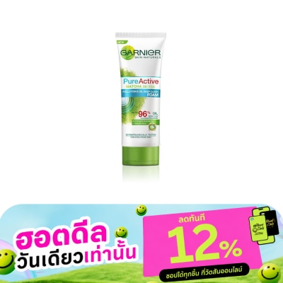 Garnier การ์นิเย่ เพียว แอคทีฟ มัทฉะ ดีท็อกซ์ โพลูชั่น แอนด์ ออยล์ ดีพ คลีน โฟม 100 มล. image