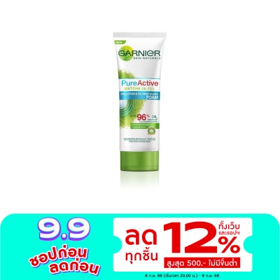 Garnier การ์นิเย่ เพียว แอคทีฟ มัทฉะ ดีท็อกซ์ โพลูชั่น แอนด์ ออยล์ ดีพ คลีน โฟม 100 มล.