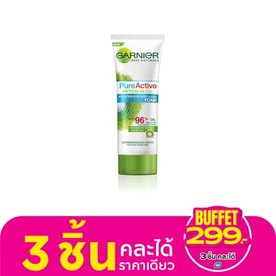 Garnier Garnier Pure Active Matcha De-Tox Pullution  Oil Deep Clean Foam 100 Ml.