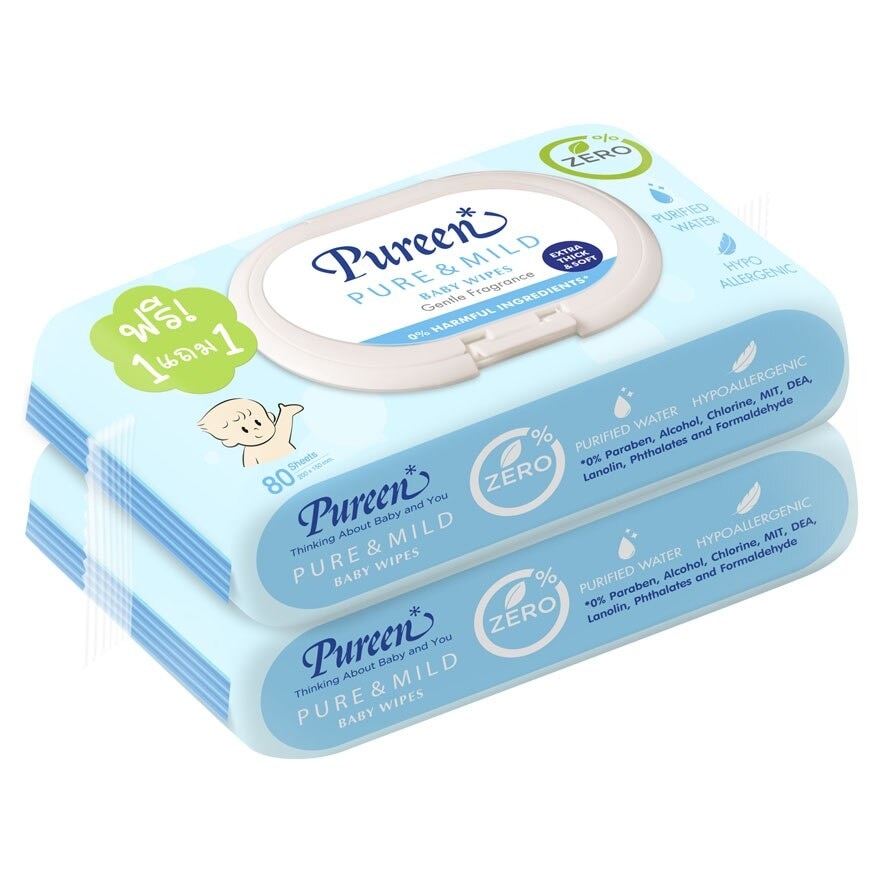 Pureen Baby Wipes Pure  Mild 80's Twin Pack