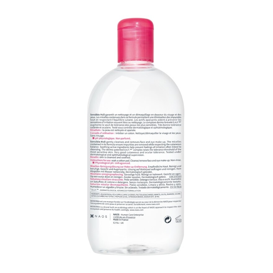 BIODERMA Sensibio H2O Makeup Remover Cleansing Water 500 ml.