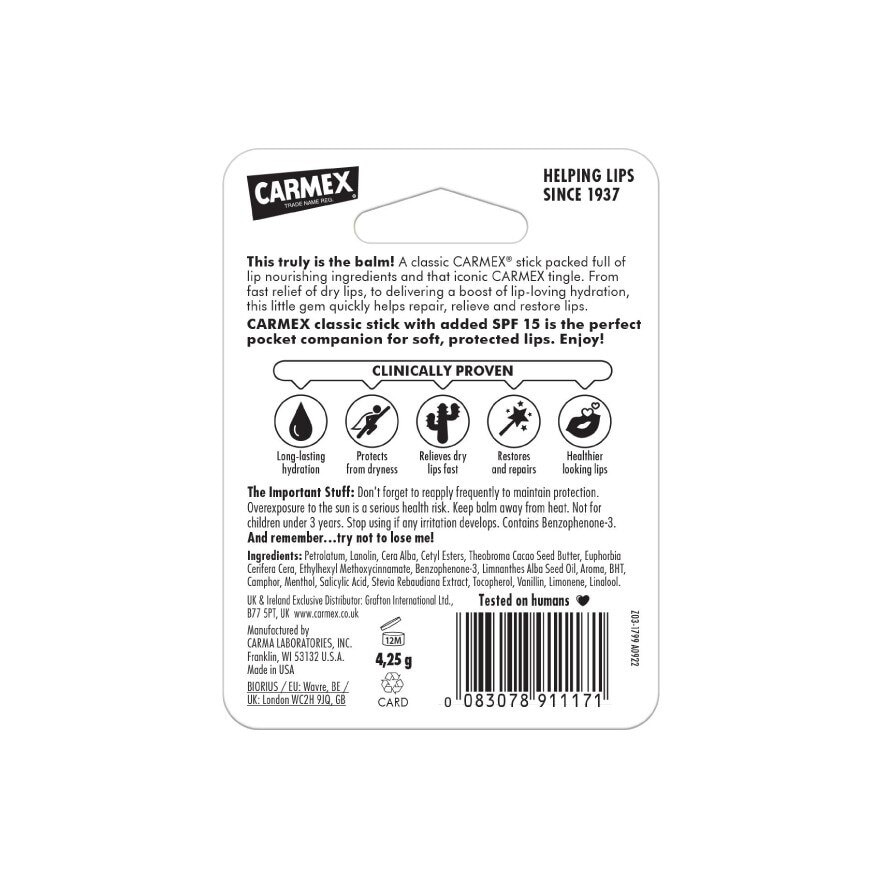 Carmax Moisturising Lip Balm Classic SPF15 4.25 G. (Stick) image