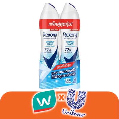 Rexona - เรโซนา สเปร์ย ชาวเวอร์ คลีน ไบรท์เทนนิ่ง แอนติเพอสไปแรนท์ 135มล.แพ็คคู่ ระงับกลิ่นกาย
