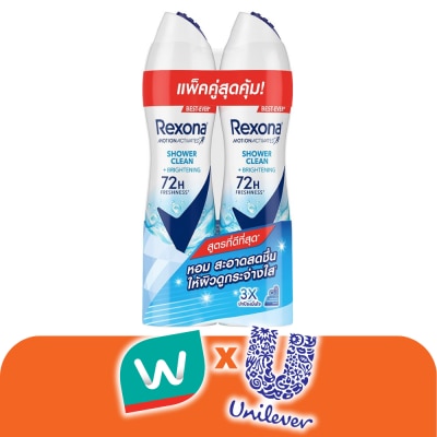 Rexona - เรโซนา สเปร์ย ชาวเวอร์ คลีน ไบรท์เทนนิ่ง แอนติเพอสไปแรนท์ 135มล.แพ็คคู่ ระงับกลิ่นกาย