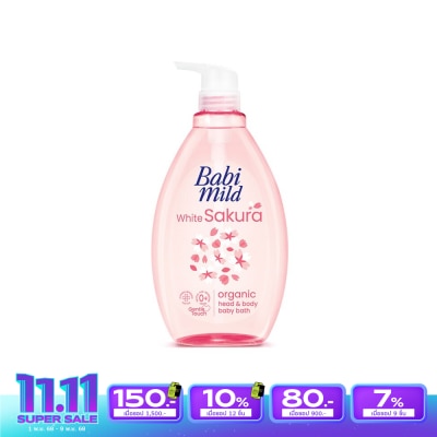Babimild เบบี้มายด์ ออร์แกนิก เฮด แอนด์ บอดี้ เบบี้ บาธ ไวท์ ซากุระ 800 มล. อาบน้ำ สระผม เด็ก