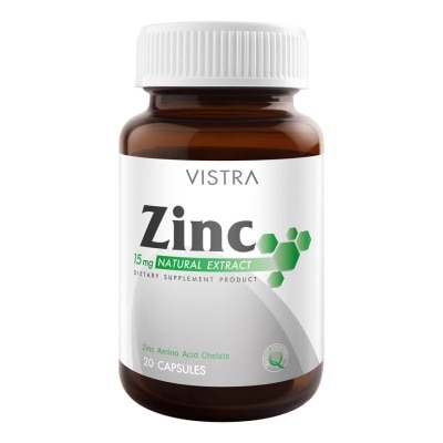 Vistra ผลิตภัณฑ์เสริมอาหาร วิตามินซิงค์ Vistra Zinc วิสทร้า ซิงค์ 15 มก. ขนาด 20 แคปซูล