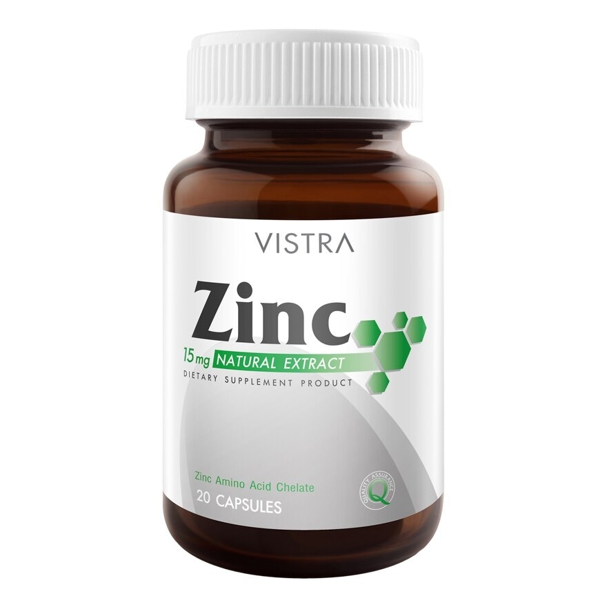 ผลิตภัณฑ์เสริมอาหาร วิตามินซิงค์ Vistra Zinc วิสทร้า ซิงค์ 15 มก. ขนาด 20 แคปซูล