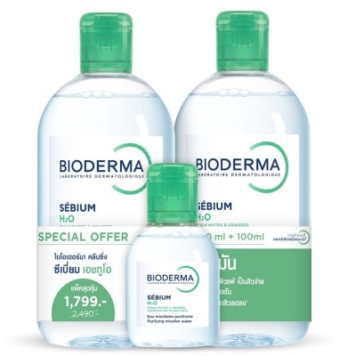 Bioderma - BIODERMA Sebium H2O Makeup Remover Cleansing Water 500 ml. X2 Free 100 ml.