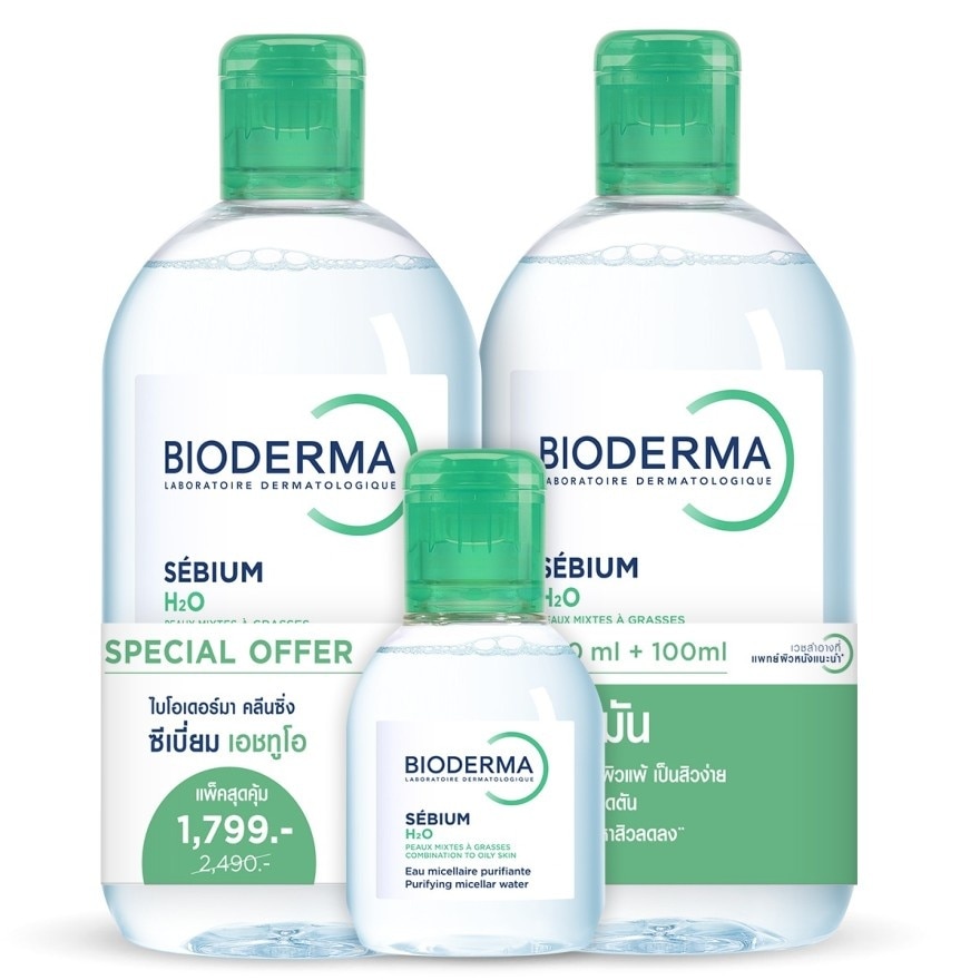 BIODERMA Sebium H2O Makeup Remover Cleansing Water 500 ml. X2 Free 100 ml. image