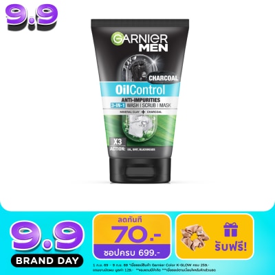 Garnier Men - การ์นิเย่ เมน สครับ มาสก์ ออย คอนโทรล แอนตี้-อิมพูริตี้ 3-อิน-1 วอช 100 มล. image