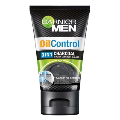 Garnier Men การ์นิเย่ เมน ออยล์ คอนโทรล 3 อิน 1 ชาร์โคล โฟม 100 มล.