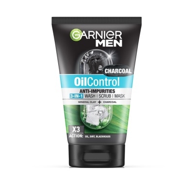 Garnier Men การ์นิเย่ เมน สครับ มาสก์ ออย คอนโทรล แอนตี้-อิมพูริตี้ 3-อิน-1 วอช 100 มล.