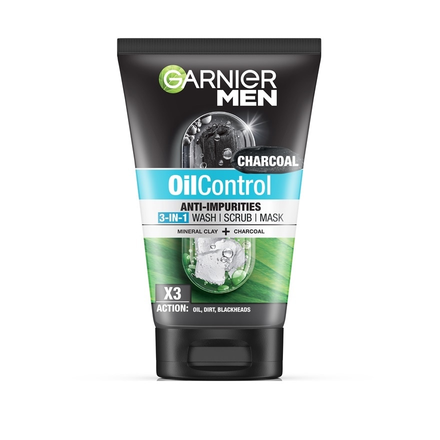 Garnier Men Scrub Mask Oil Control Anti-Impurities 3-In-1 Wash 100 Ml.