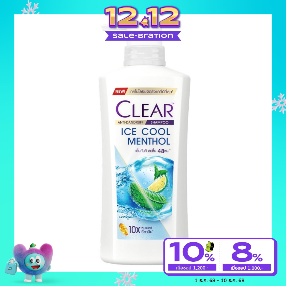 Clear Shampoo Anti-Dandruff Ice Cool Menthol 370 Ml. แชมพูขจัดรังแค เย็นสดชื่น