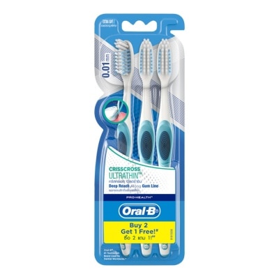 Oral B ออรัล-บี แปรงสีฟัน คริสครอส อัลตร้าธิน ขนแปรงนุ่มพิเศษ 3 ด้าม