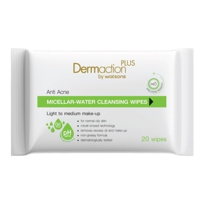 Dermaction Plus by Watsons Dermaction Plus by Watsons Anti-Acne Micellar Water Cleansing Wipes 20 sheets.