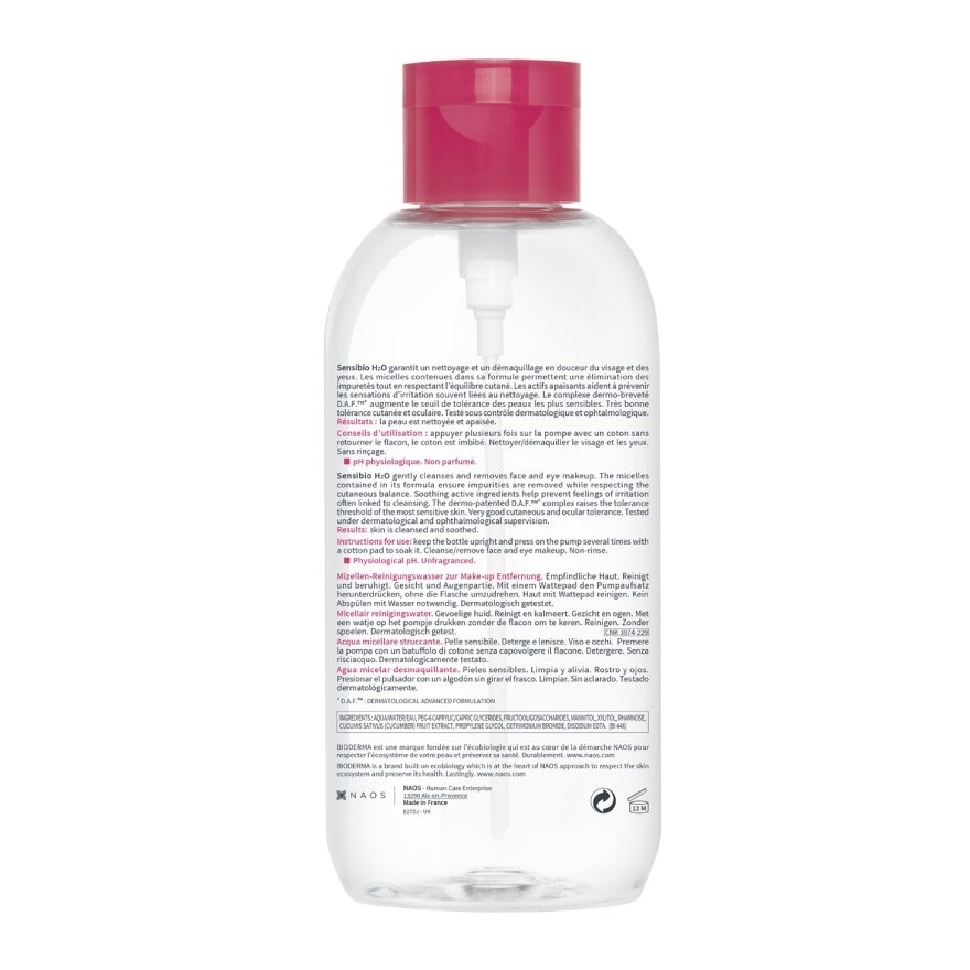 BIODERMA Sensibio H2O Makeup Remover Cleansing Water 850 ml. (Pump)