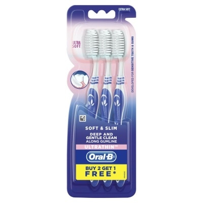 Oral B ออรัลบี แปรงสีฟัน ซอฟท์แอนด์สลิม ขนแปรงนุ่มพิเศษ แพค 3 ด้าม