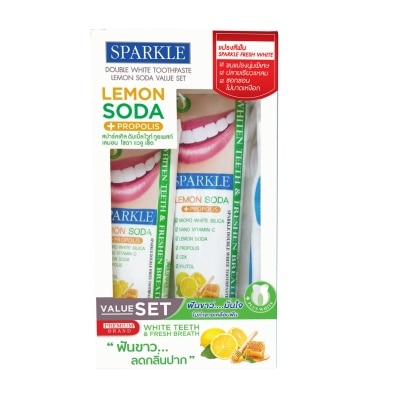 Sparkle - สปาร์คเคิล ยาสีฟัน ดับเบิ้ล ไวท์ เลมอน โซดา แวลู เซ็ต (100 กรัม + 60 กรัม)