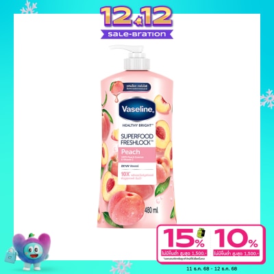 Vaseline วาสลีน เฮลธี้ ไบรท์ ซุปเปอร์ฟู้ด เฟรชล็อค พีช 480 มล.