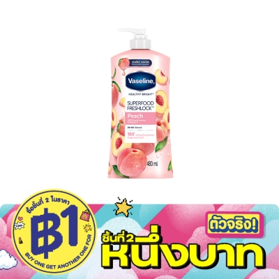 Vaseline - วาสลีน เฮลธี้ ไบรท์ ซุปเปอร์ฟู้ด เฟรชล็อค พีช 480 มล. image
