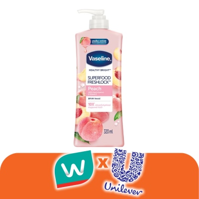 Vaseline - วาสลีน เฮลธี้ ไบรท์ ซุปเปอร์ฟู้ด เฟรชล็อค พีช 320 มล. เซรั่มวิตามิน ผิวดูกระจ่างใส