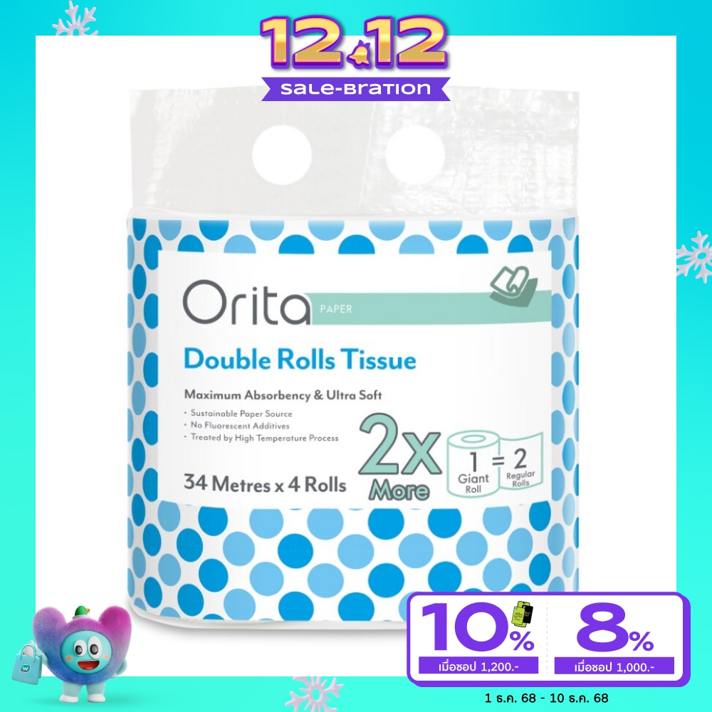 Orita Double Rolls Tissue 34M Pack 4s