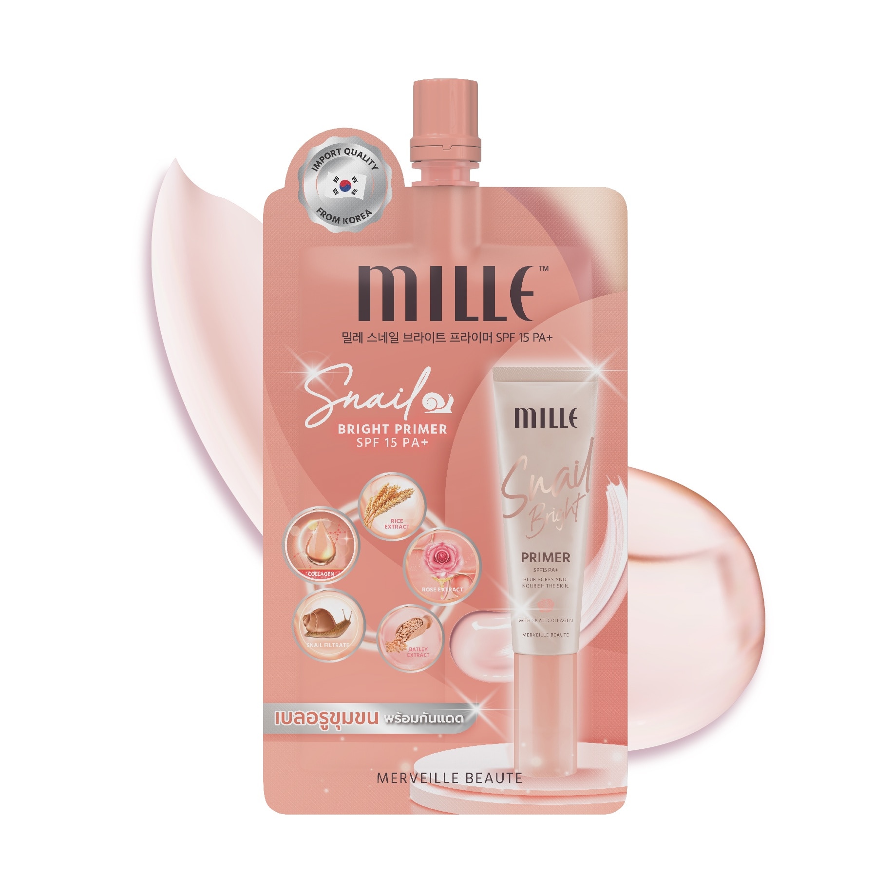 Mille Snail Bright Primer SPF15PA++ Sachet 6g. Pink