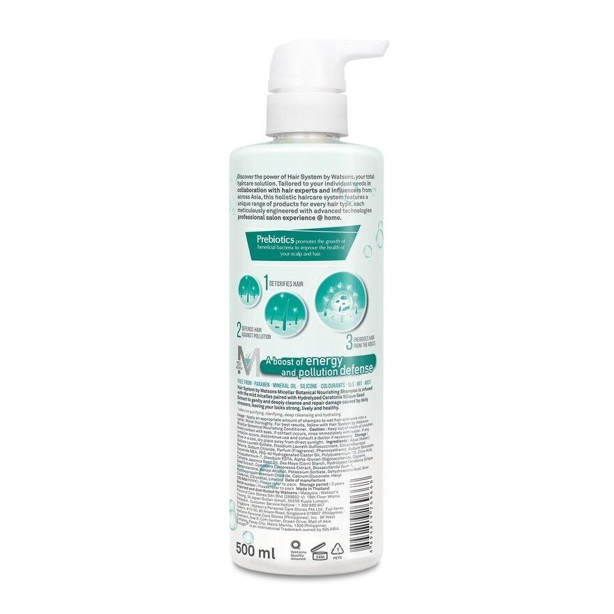 Hair System by Watsons Micellar Botanical Nourishing Shampoo 500ml.