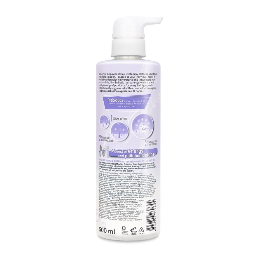 Hair System by Watsons Micellar Botanical Deep Cleansing Shampoo 500ml.