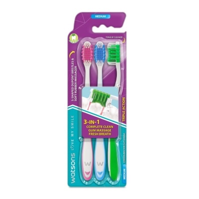 Watsons Watsons Triple Action Toothbrush (Medium) 3s.