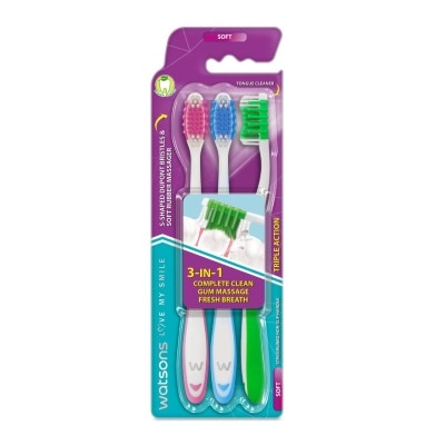 Watsons Watsons Triple Action Toothbrush (Soft) 3s.