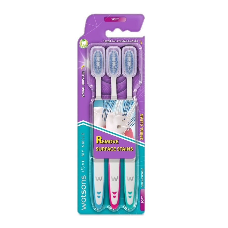 Watsons Spiral Clean Toothbrush (Soft) 3s.