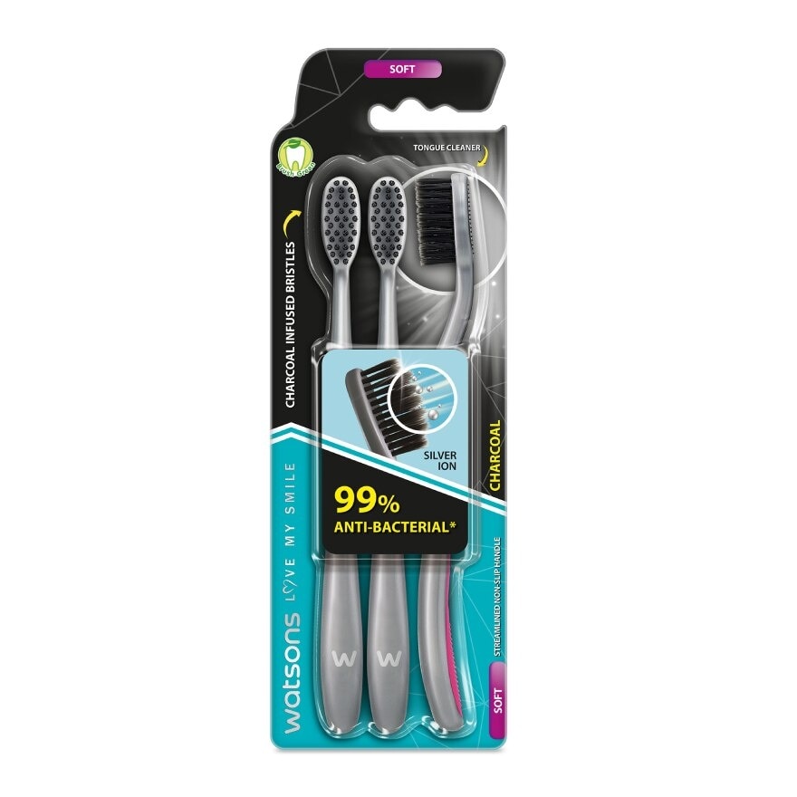 Watsons Charcoal Toothbrush (Soft) 3s.