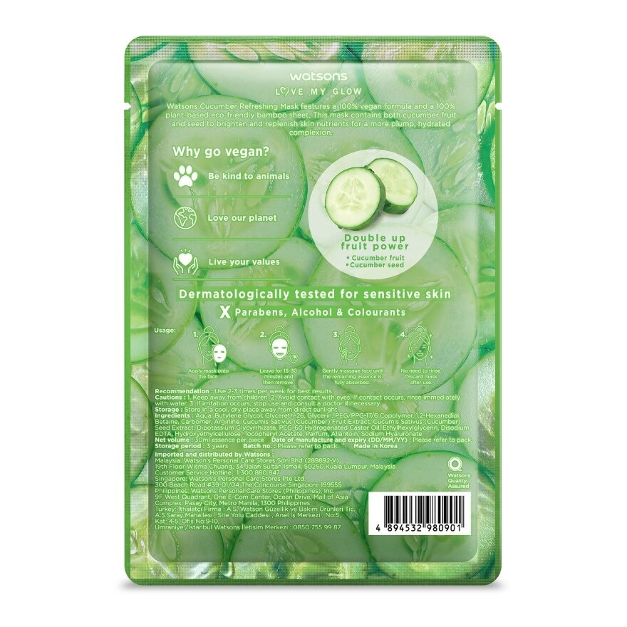 Watsons Cucumber Refreshing Mask 1sheet.