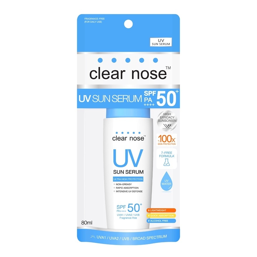 Clear Nose ครีมกันแดด Clear Nose เคลียร์ โนส ยูวี ซัน เซรั่ม เอสพีเอฟ50+ พีเอ ++++80 มล.