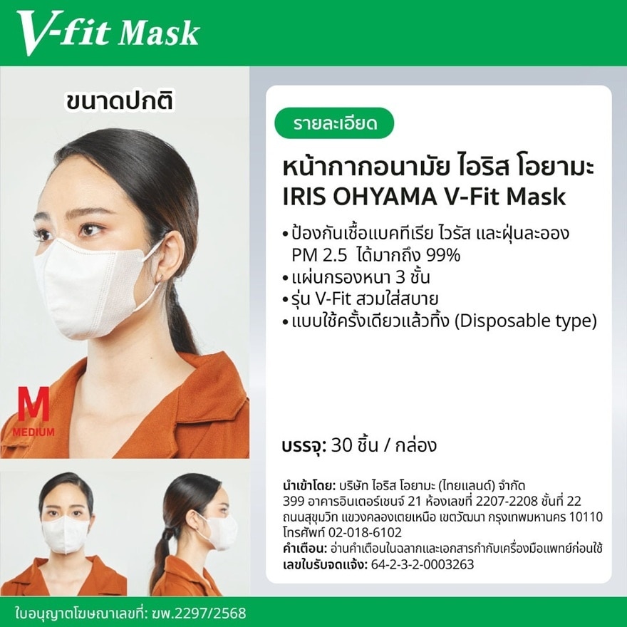หน้ากากอนามัย Iris Ohyama V Fit แมสไอริส โอยามะ วี-ฟิต ไซส์ 30 ชิ้น/กล่อง image